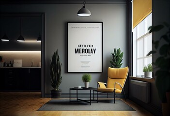 Interior space with mock up poster, 
Minimalism interior, 3d illustration, 3d render. Generative AI