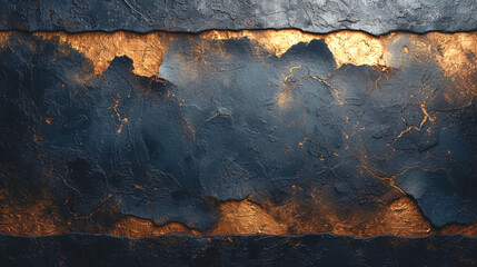 Abstract dark background with cracks and gold paint.