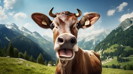 animal surprised cow - obrazy, fototapety, plakaty