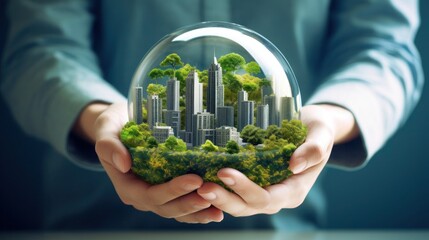 Sustainable environment and business. Concept eco friendly build green community and smart city - obrazy, fototapety, plakaty