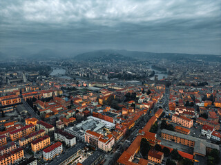Obraz premium Aerial Photography of Verona city. Urban skyline, historical city centre, red tiled roofs, Veneto Region, Italy