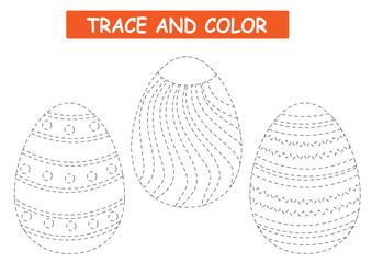 Children's worksheet coloring and tracing.Easter eggs.