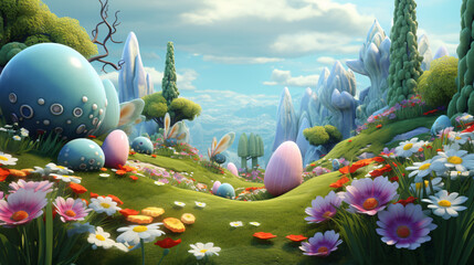 3D Illustration of Easter Eggs
