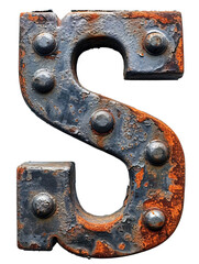 Letter S made of rusty metal in grunge style isolated on the white background.