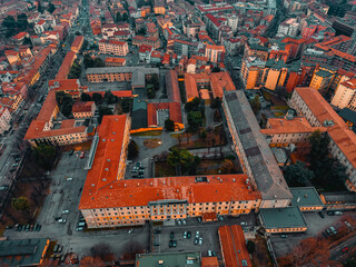 Aerial Photography of Verona city. Urban skyline, historical city centre, red tiled roofs, Veneto...