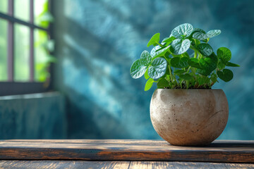 A Potted Plant on Wooden Table
