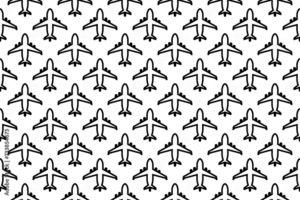 Poster seamless pattern completely filled with outlines of airplane symbols. elements are evenly spaced. ve