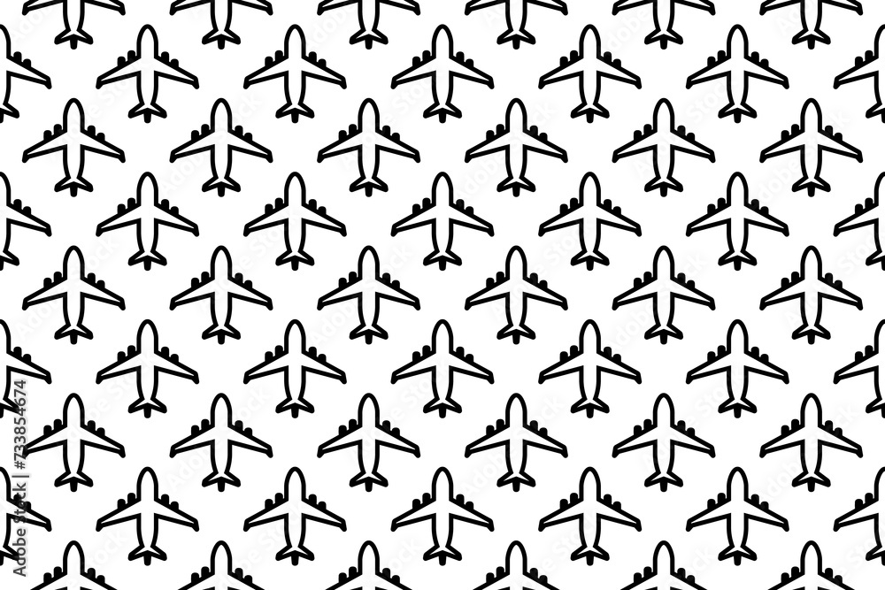 Poster seamless pattern completely filled with outlines of airplane symbols. elements are evenly spaced. il