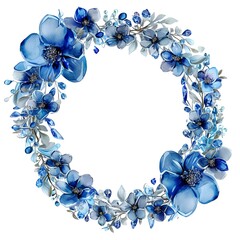 Elegant blue flower wreath, perfect for invitations and decor. serene, artistic and versatile design. digitally created by AI.