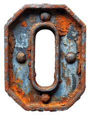 Letter O made of rusty metal in grunge style isolated on the white background.