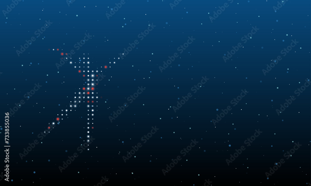 Poster on the left is the dancing girl symbol filled with white dots. background pattern from dots and circ