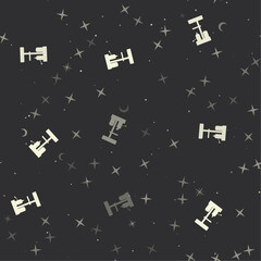 Seamless pattern with stars, boring mill symbols on black background. Night sky. Vector illustration on black background