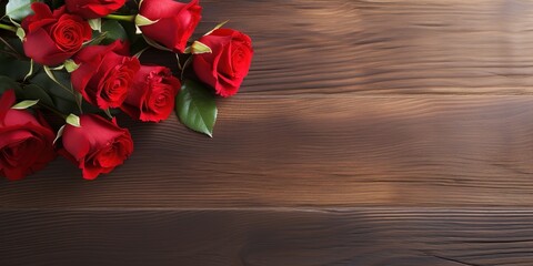 Naklejka na ściany i meble red rose background on brown wooden board