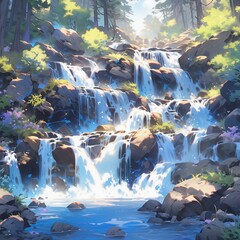 Natural serene waterfall beauty, Generative ai.