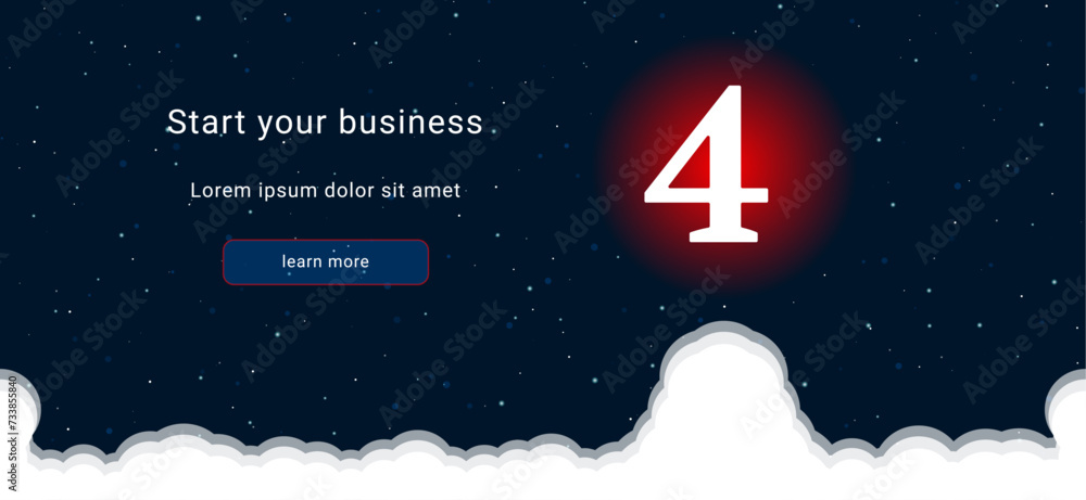 Poster business startup concept landing page screen. the number four symbol on the right is highlighted in 