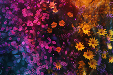 Fototapeta na wymiar Dreamy surreal flowers. Background image. Created with Generative AI technology