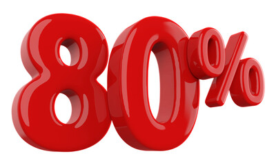 80 percent discount number red 3d render