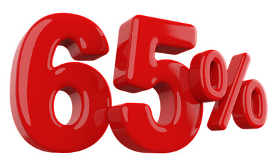 65 percent discount number red 3d render