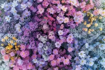 Purple and yellow flowers. Dreamy surreal flowers. Background image. Created with Generative AI technology