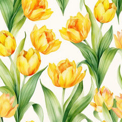 Background with blooming yellow flowers. Watercolor illustration. Generated illustration of artificial intelligence.