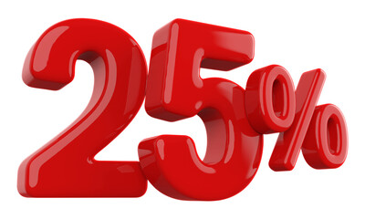 25 percent discount number red 3d render