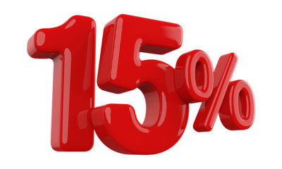 15 percent discount number red 3d render