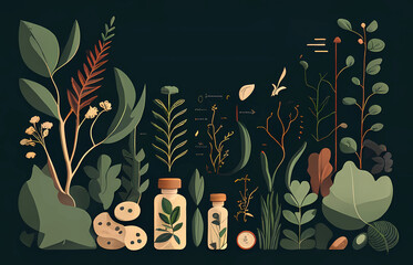 Botanical elixir illustration, place for logo - obrazy, fototapety, plakaty