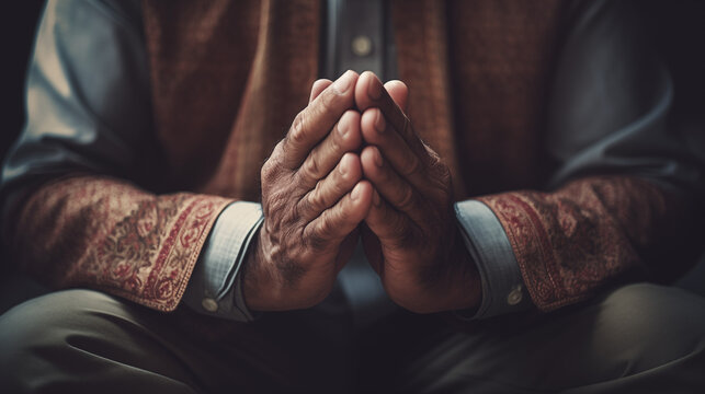 Image of Muslim hands praying for a frame or magazine cover or Islamic background