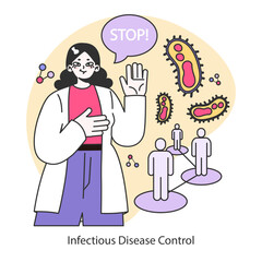 Infectious Disease Control concept. Protecting populations with proactive measures. Halting the spread of pathogens. Flat vector illustration.