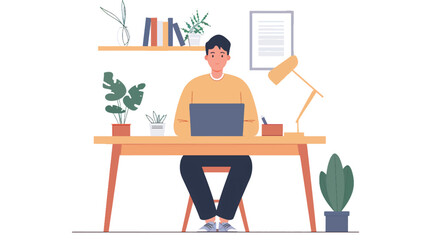 Flat illustration of a male worker working from home.