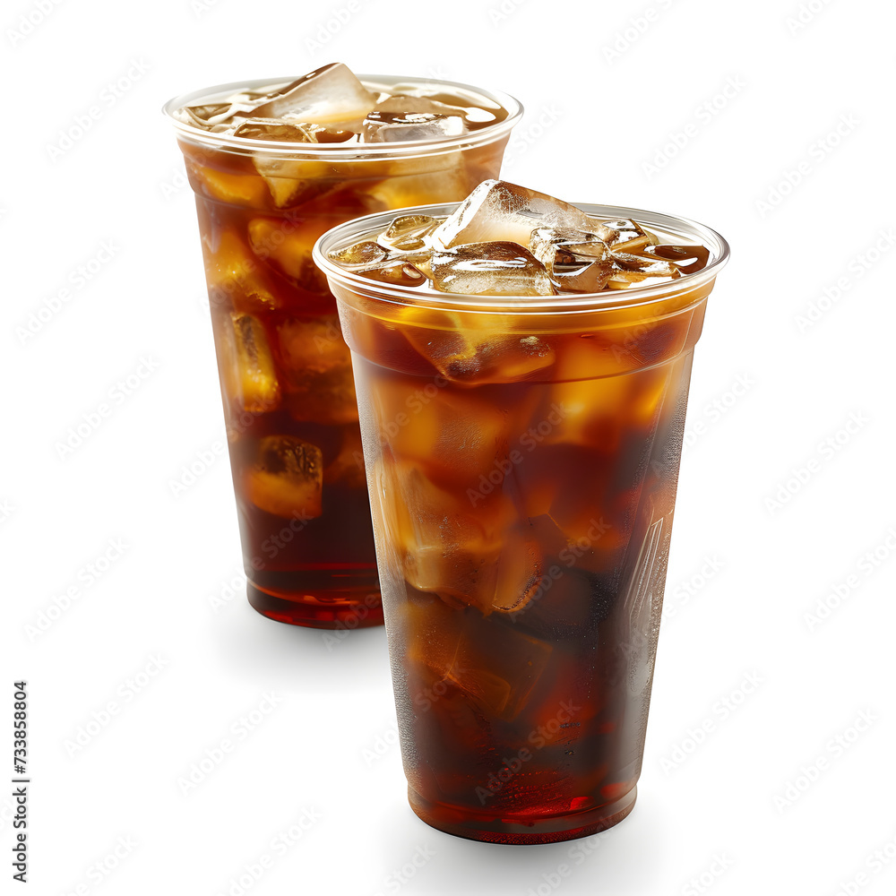 Wall mural cold brew iced coffee in a clear cup isolated on transparent background