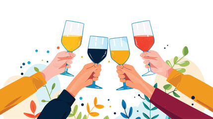 Friends toasting together flat vector isolated.