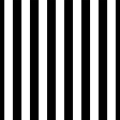 Striped background with vertical straight black and white stripes. Seamless and repeating pattern. Editable vector illustration.