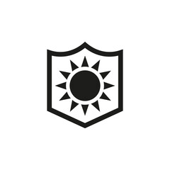 A shield with the sun inside. Vector illustration.