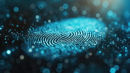 Fingerprint on a blue microchip. Cybersecurity concept, user privacy security and encryption. Future technology, data protection, secure internet access