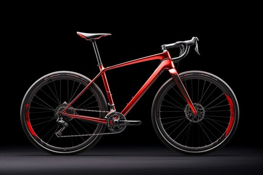 Mountain bike with red color, isolated on white. Speedy hardtail with robust suspension fork. Extreme sport cycle featuring double suspension & large disk brakes. Side view. Generative AI