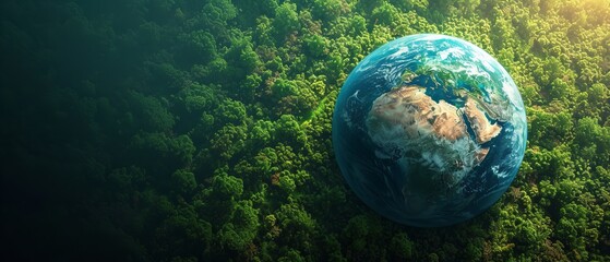 Obraz na płótnie Canvas Top view of big globe among the woods with a empty space a concept of save earth, Generative AI.