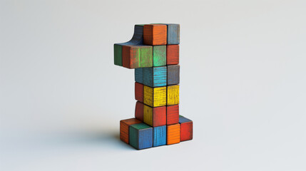 A colorful wooden blocks stacked in a shape of a number one