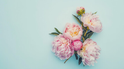 Fototapeta na wymiar Bunch of Pink Flowers on Blue Background