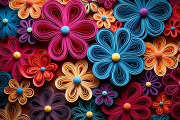 Fototapeta na wymiar A mesmerizing image of a paper quilled masterpiece, featuring intricate coils and shapes meticulously arranged to form a breathtaking design, with vibrant colors, fine line textures, and sharp resolut
