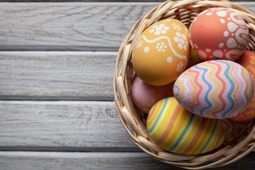 Easter concept, colored eggs in nest