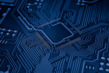 dark blue printed circuit. layout of tracks.