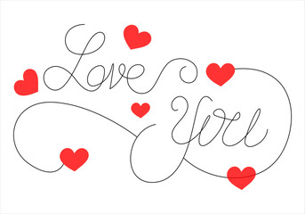Continuous one line drawing of i love you text with love shape vector art illustration