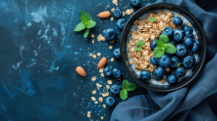 Obraz na płótnie Canvas Bowl of Cereal With Blueberries and Almonds