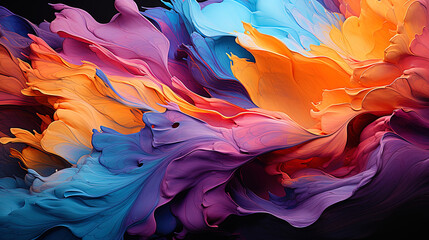 An intriguing photo of an abstract work where streams of paint form vortices and curls in a bright