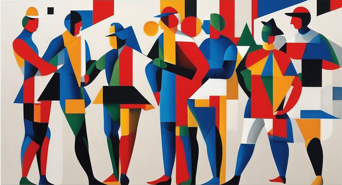 a graphic representation of people in the style of Malevich. cubism, minimalism, avant-garde.