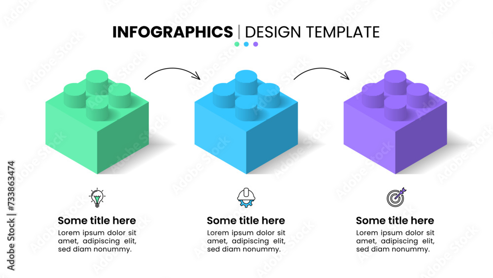 Poster infographic template. 3 building blocks with arrows