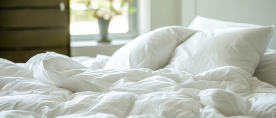 Fototapeta na wymiar The mattress is white, clean, soft and pleasant to sleep on.
