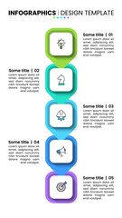 Infographic template. Vertical line with 5 steps and squares