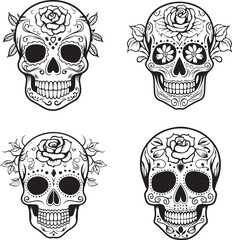 Dia muertos dead skeletons, spooky skull vector illustration